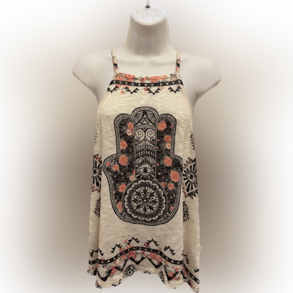 Vintage Hamsa Print Knit Tank Top